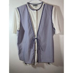 Teddi Womens M/L Purple Short Sleeve Faux Vest Striped Shoulder Pads Blouse